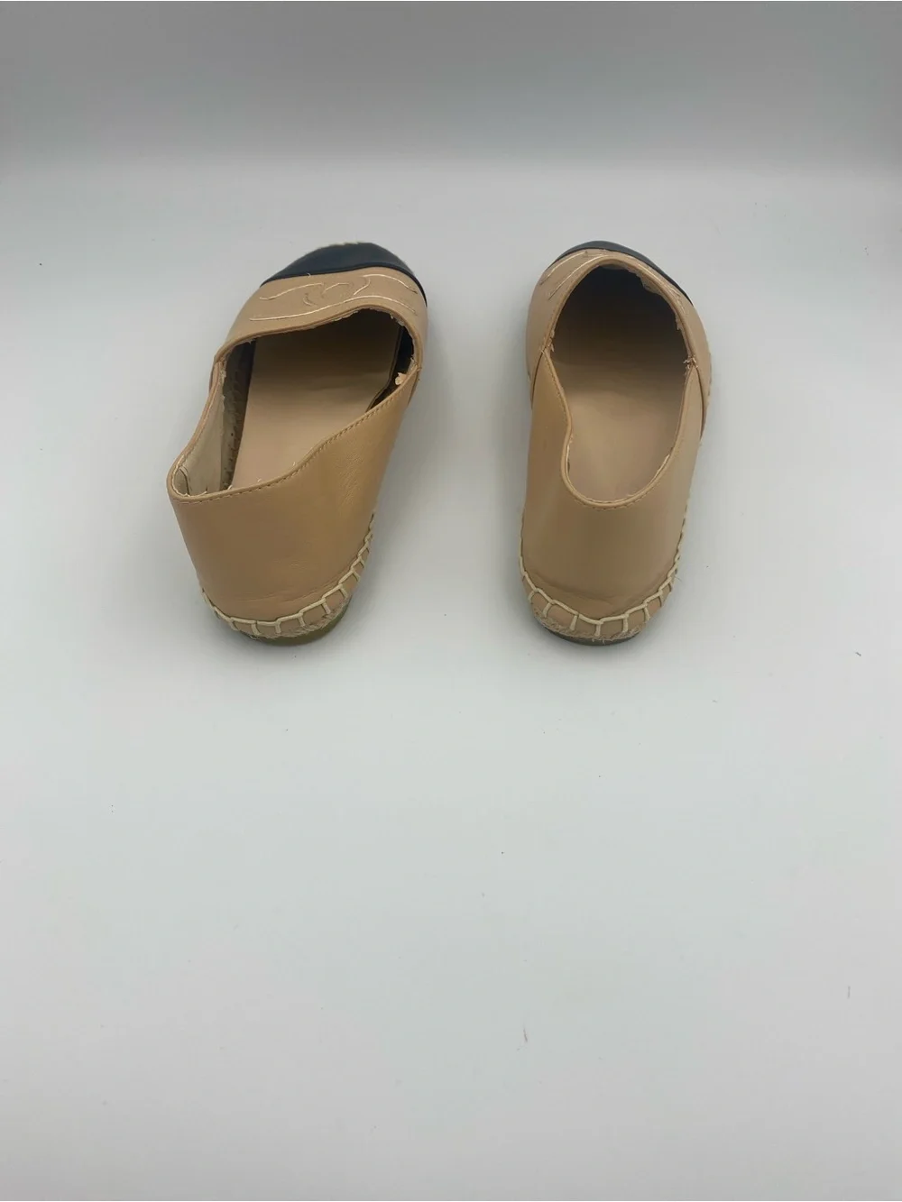 CHANEL Beige Leather Espadrilles with Black Cap Toe